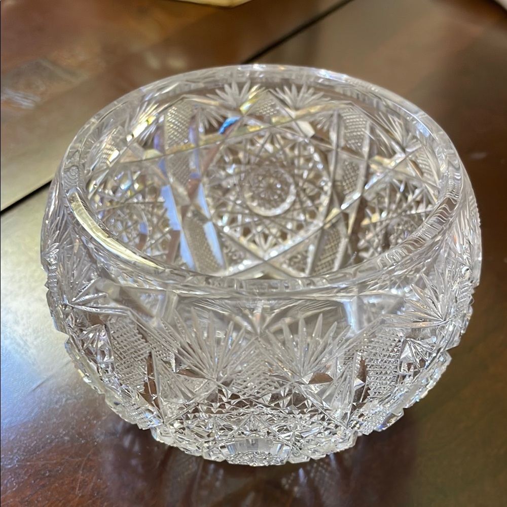 Vintage small deep cut lace Bohemian crystal bowl